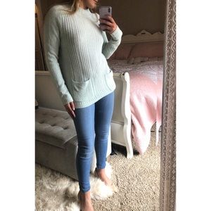 Mist Blue Mock neck sweater with pockets
